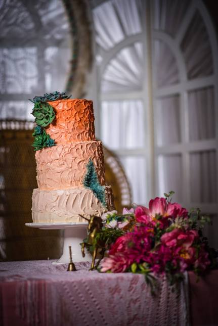 Geoid and handmade fondant succulents wedding cake